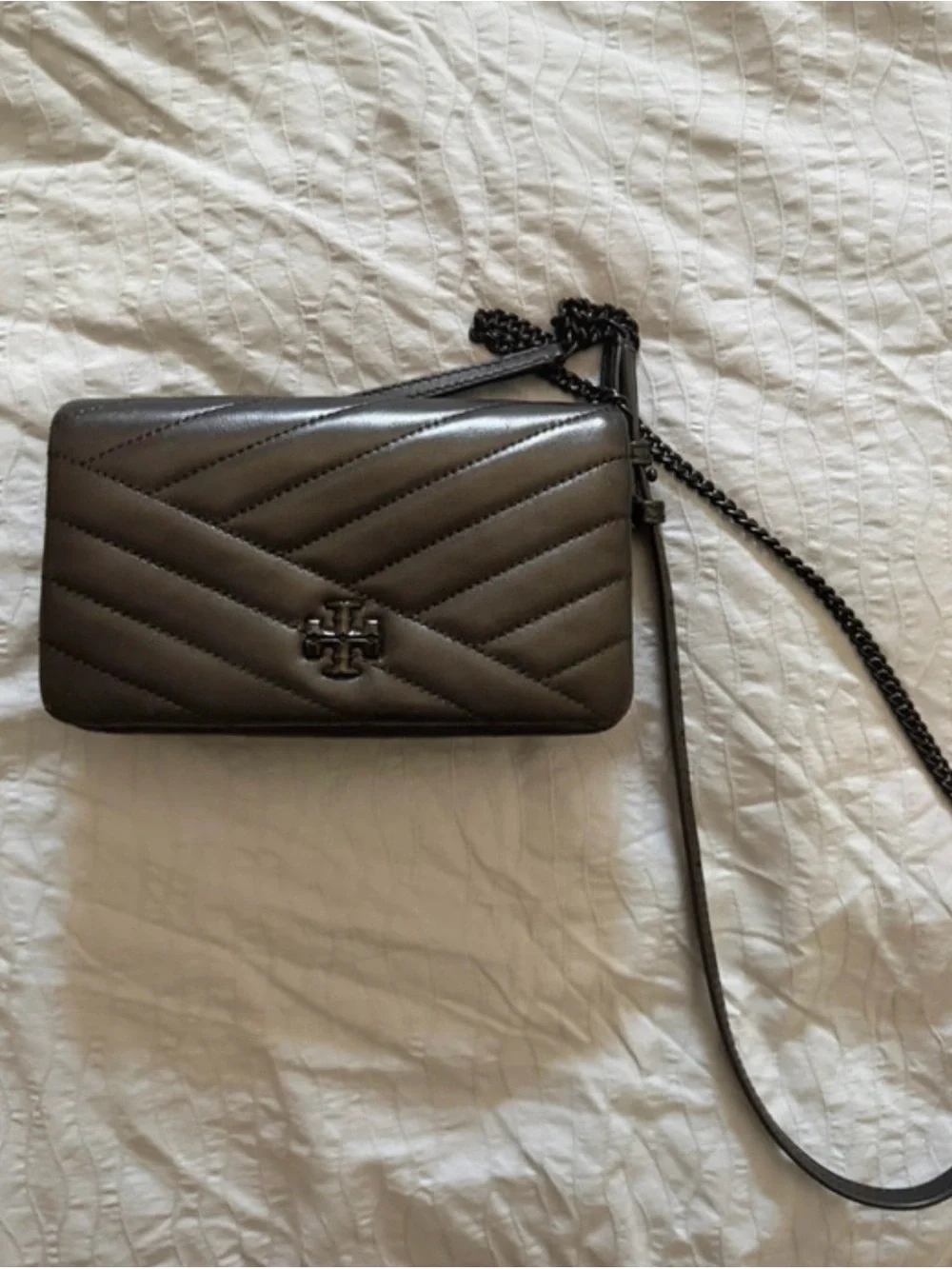 Tory Burch Quilted Taupe Leather Chain Crossbody